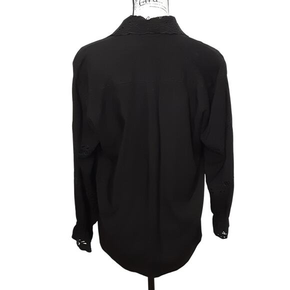 Vintage 80s Black Button Down Shirt Lace Collared Womens S Whimsy Goth Vampire - Picture 4 of 14